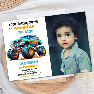 Blue Monster Truck Birthday Invitations Photo