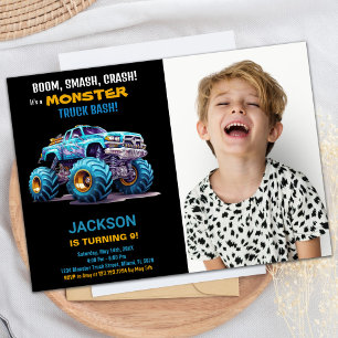 Blue Monster Truck Birthday Invitations Photo