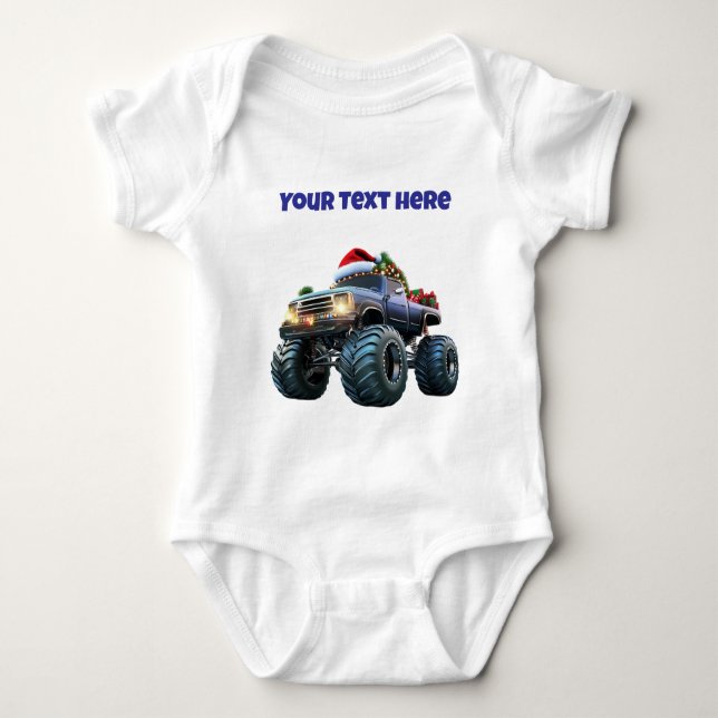 Blue Monster Truck Editable Baby Bodysuit (Front)