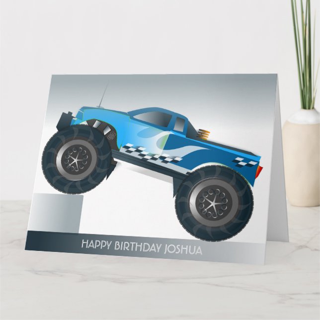 Blue Monster Truck Extra Large Birthday Card (Front)