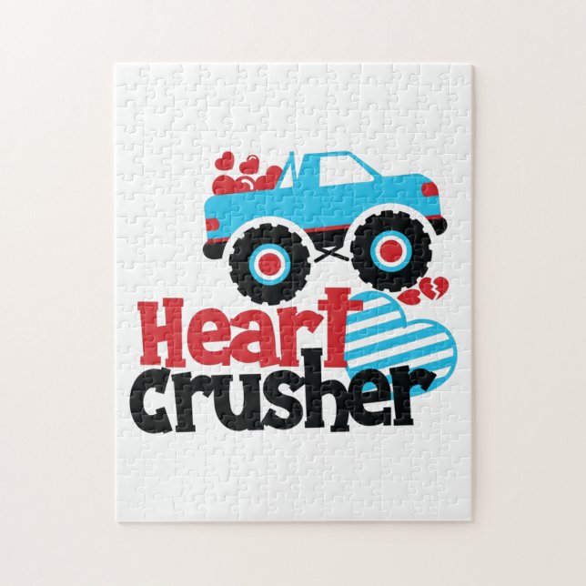 Blue Monster Truck Heart Crusher Valentine Jigsaw Puzzle (Vertical)
