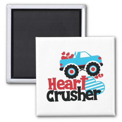 Blue Monster Truck Heart Crusher Valentine Magnet