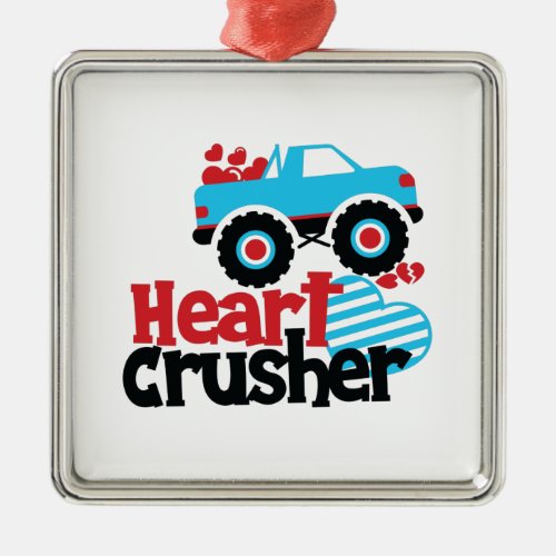Blue Monster Truck Heart Crusher Valentine Metal Ornament