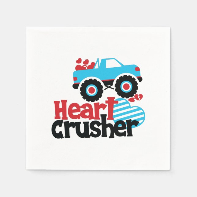 Blue Monster Truck Heart Crusher Valentine Napkins (Front)