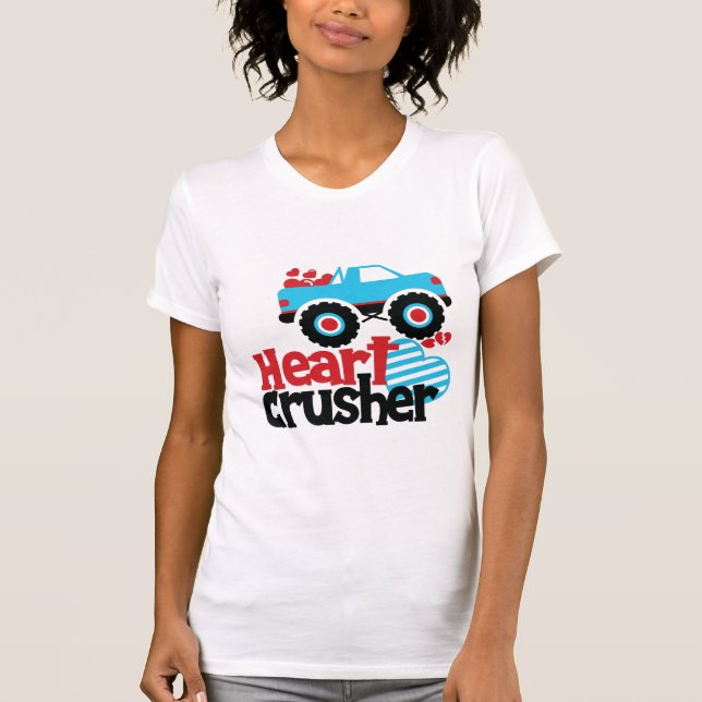 Blue Monster Truck Heart Crusher Valentine T-Shirt (Front)