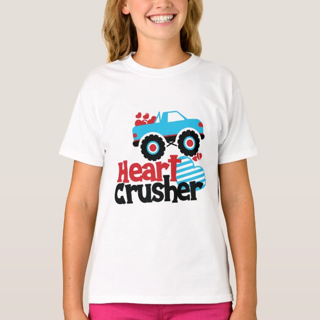 Blue Monster Truck Heart Crusher Valentine T-Shirt (Front)