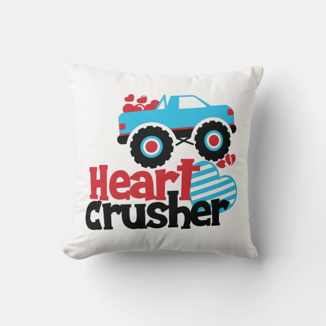Blue Monster Truck Heart Crusher Valentine Throw Pillow (Front)