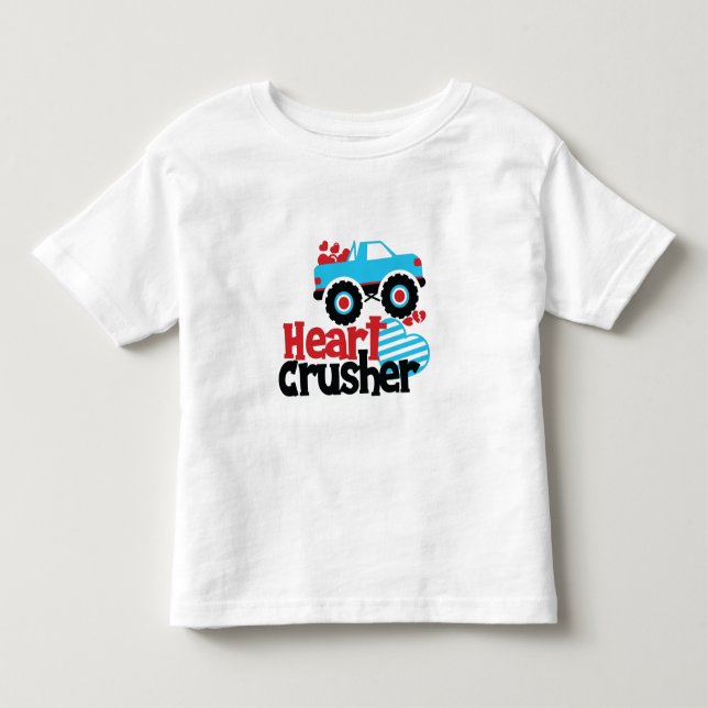 Blue Monster Truck Heart Crusher Valentine Toddler T-shirt (Front)