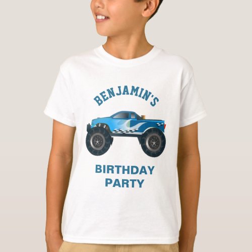 Blue Monster Truck Kids Birthday Party T_Shirt