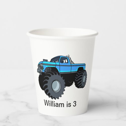 Blue Monster Truck Personalized Birthday Paper Cups