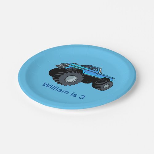 Blue Monster Truck Personalized Birthday Paper Plates