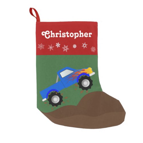 Blue Monster Truck Personalized Small Christmas Stocking