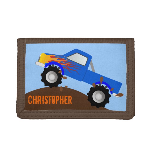 Blue Monster Truck Personalized Wallet (Front)