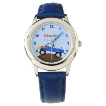 Blue Monster Truck Personalized Watch by NightOwlsMenagerie at Zazzle