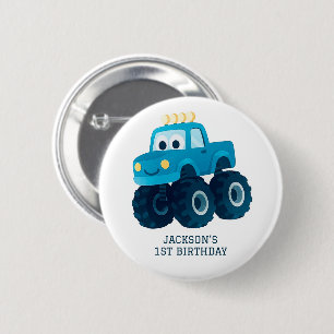 Blue Monster Truck Smash and Crash Birthday  Button