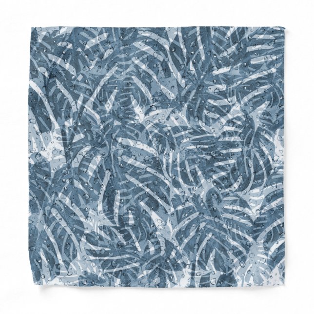 Blue Monstera Palm Tropical Leaves Pattern Bandana (Front)