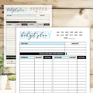 Blue Monthly Budget Plan of Income and Expenses Notepad