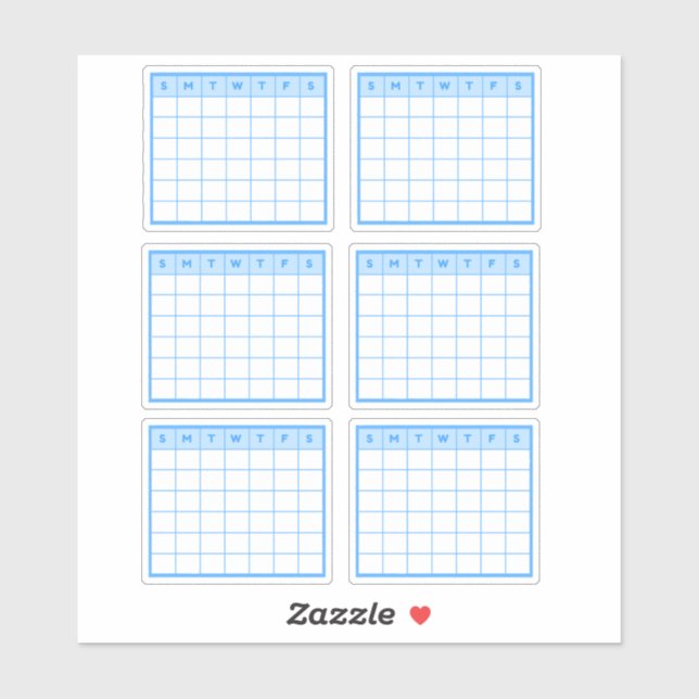 Blue Monthly Calendar Sticker (Sheet)