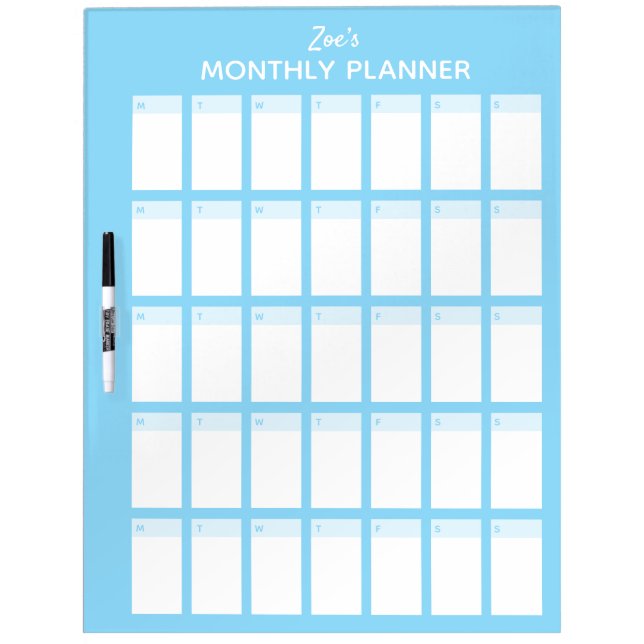 Blue Monthly Planner Dry Erase Board with Name (Front)