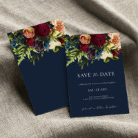 Blue Moody Floral Burgundy Wedding Save the Date