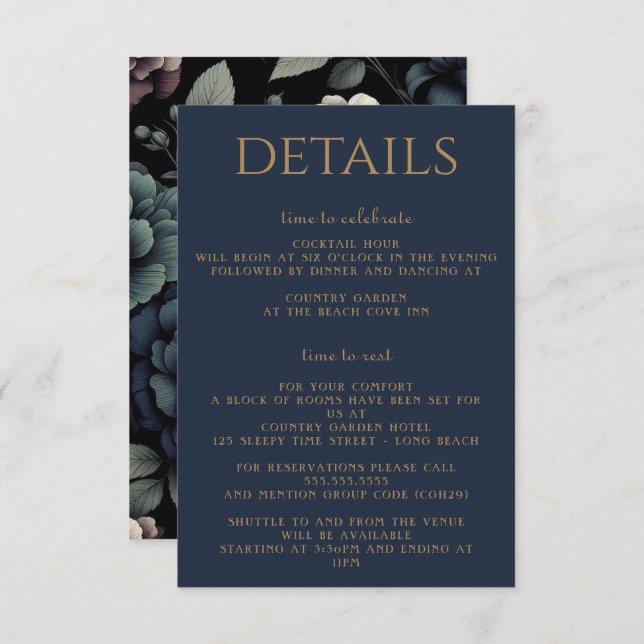 Blue Moody Floral Enclosure Card (Front/Back)