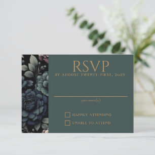 Blue Moody Floral RSVP Card