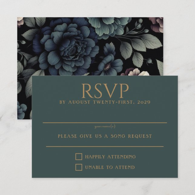 Blue Moody Floral RSVP Card (Front/Back)