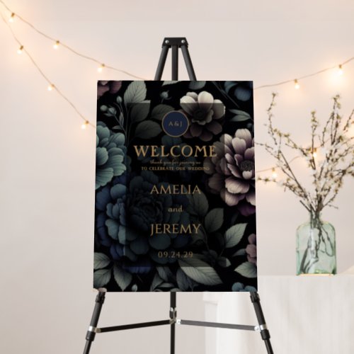 Blue Moody Floral Welcome Sign