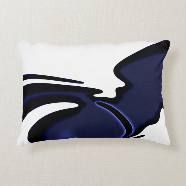 Blue Moon: Abstract Blue, White & Black Accent Pillow (Front)