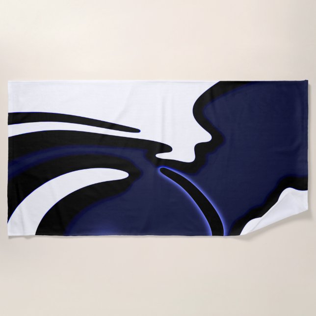 Blue Moon: Abstract Blue, White & Black Beach Towel (Front)