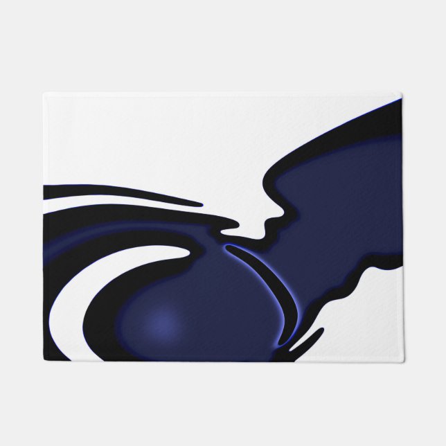 Blue Moon: Abstract Blue, White & Black Doormat (Front)
