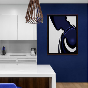 Blue Moon: Abstract Blue, White & Black Faux Canvas Print