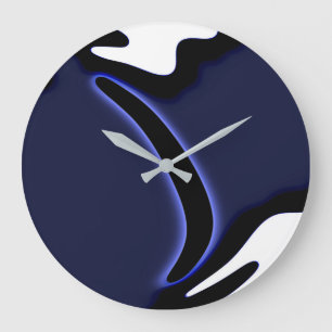 Blue Moon: Abstract Blue, White & Black Large Clock