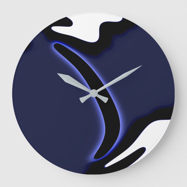 Blue Moon: Abstract Blue, White & Black Large Clock (Front)