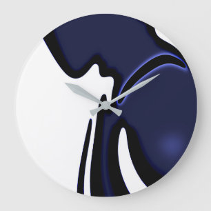 Blue Moon: Abstract Blue, White & Black Large Clock