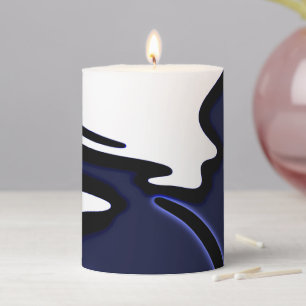 Blue Moon: Abstract Blue, White & Black Pillar Candle
