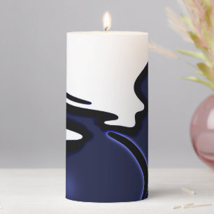 Blue Moon: Abstract Blue, White & Black Pillar Candle
