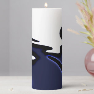 Blue Moon: Abstract Blue, White & Black Pillar Candle
