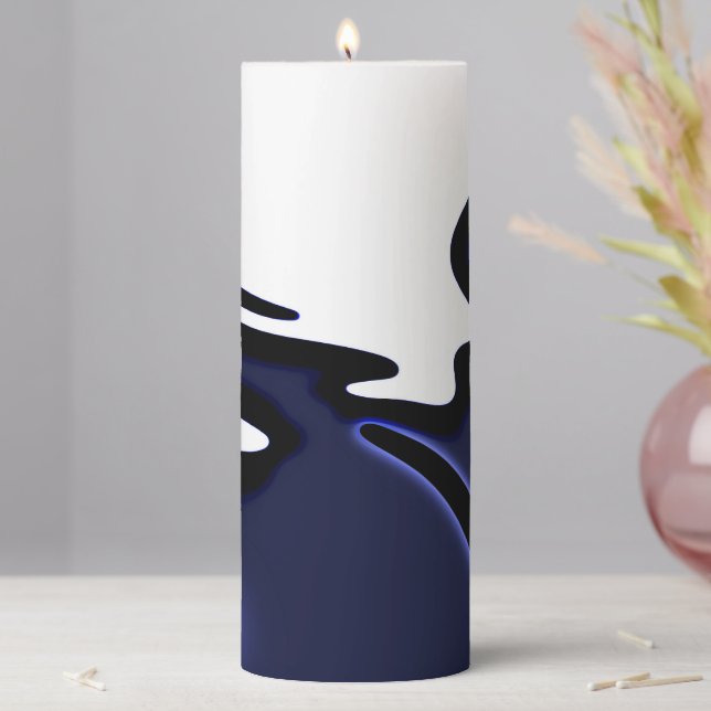 Blue Moon: Abstract Blue, White & Black Pillar Candle (In Situ)