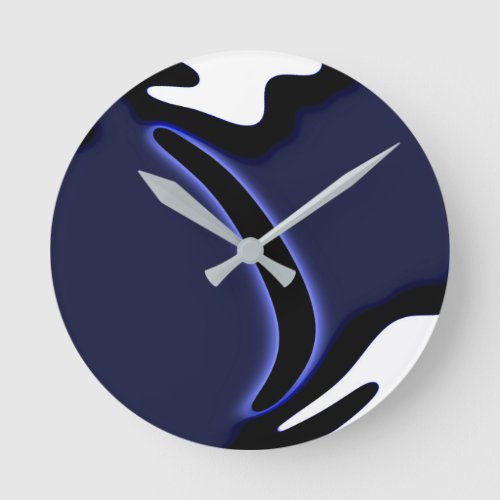 Blue Moon Abstract Blue White  Black Round Clock