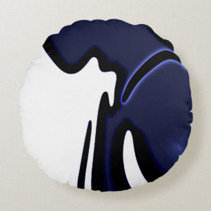Blue Moon: Abstract Blue, White & Black Round Pillow