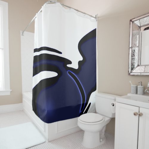 Blue Moon Abstract Blue White  Black Shower Curtain