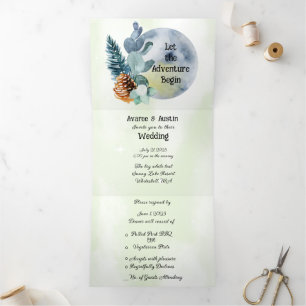 Blue Moon and Lake Scene Outdoor Tri-Fold Invitation