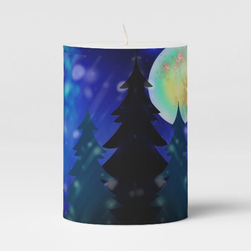 blue moon and snow shower pillar candle