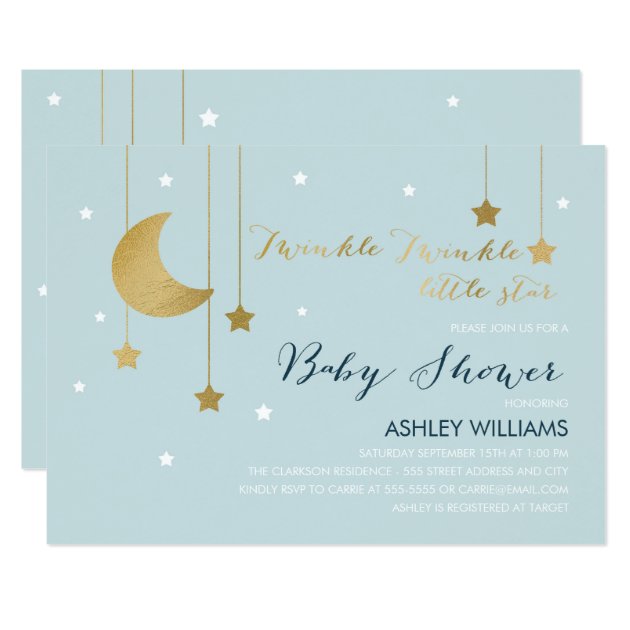 Modern Twinkle Little Star Baby Shower Invitation - Boy's Baby Shower -  Navy Blue and Yellow - Outer Space — E-Three Design Studio