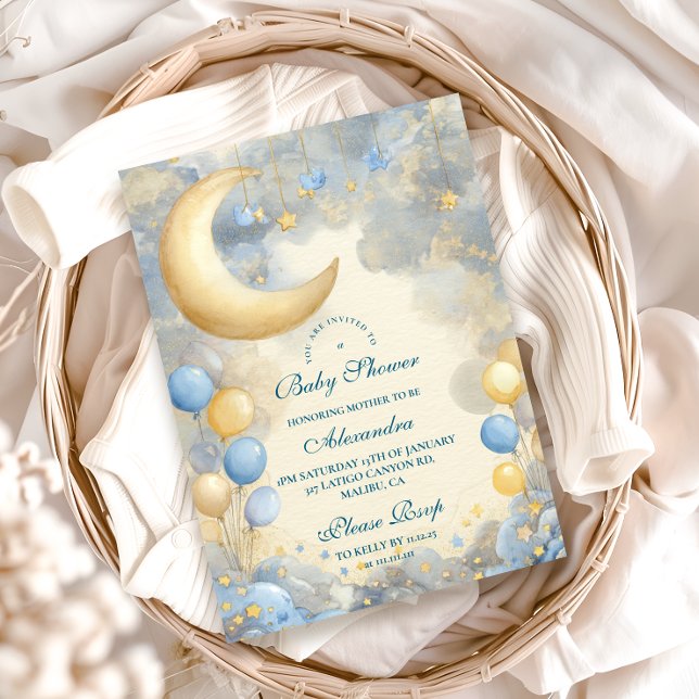 Blue Moon and Stars Baby Shower Invitation (Creator Uploaded)