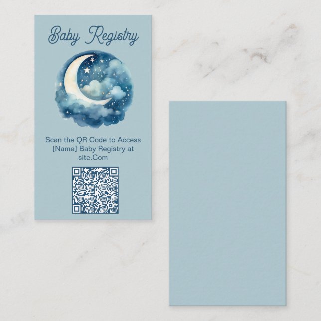 Blue moon and stars baby shower QR Code Registry Enclosure Card (Front/Back)