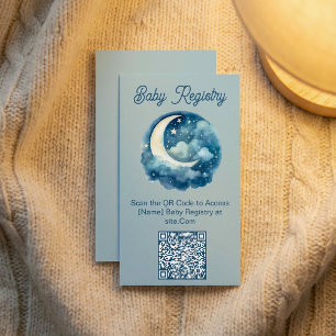 Blue moon and stars baby shower QR Code Registry Enclosure Card