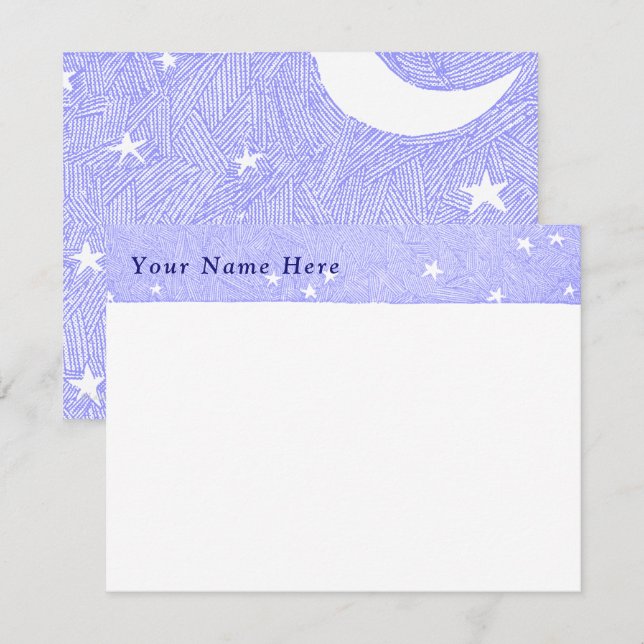 Blue Moon and Stars Etching Custom  Note Card (Front/Back)