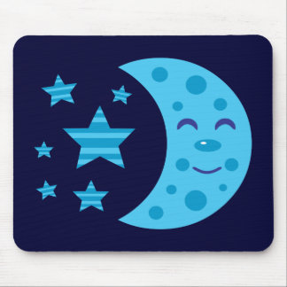 Blue Moon and Striped Stars Mouse Pad